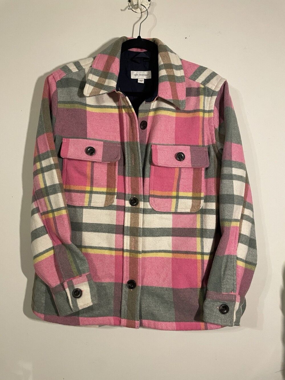 Free Assembly Wool Blend Shacket Jacket Plaid Button Size Small